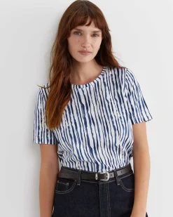 New Sportscraft Tina Stripe Mercerised Tee in Navywhite Navy/white