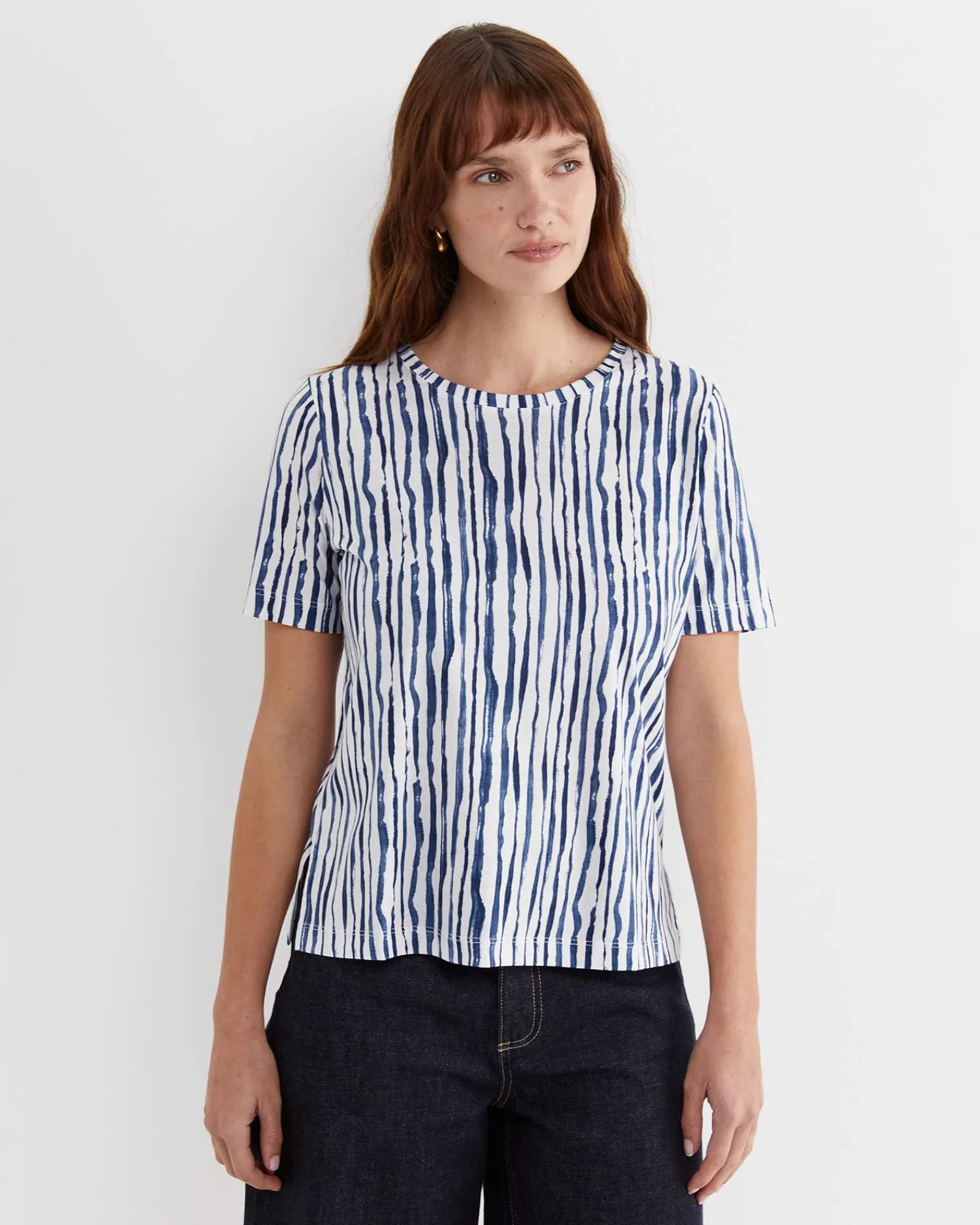 New Sportscraft Tina Stripe Mercerised Tee in Navywhite Navy/white