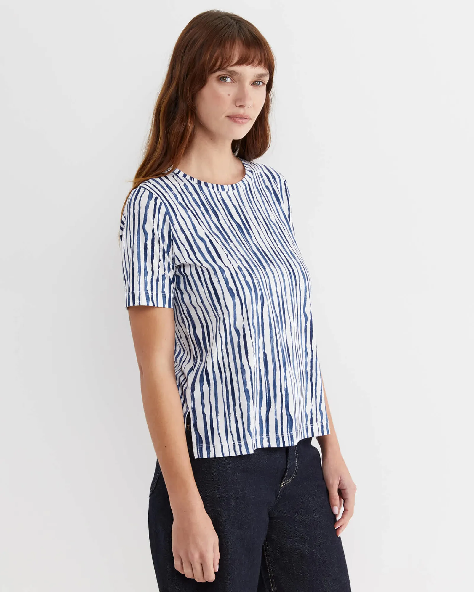 New Sportscraft Tina Stripe Mercerised Tee in Navywhite Navy/white