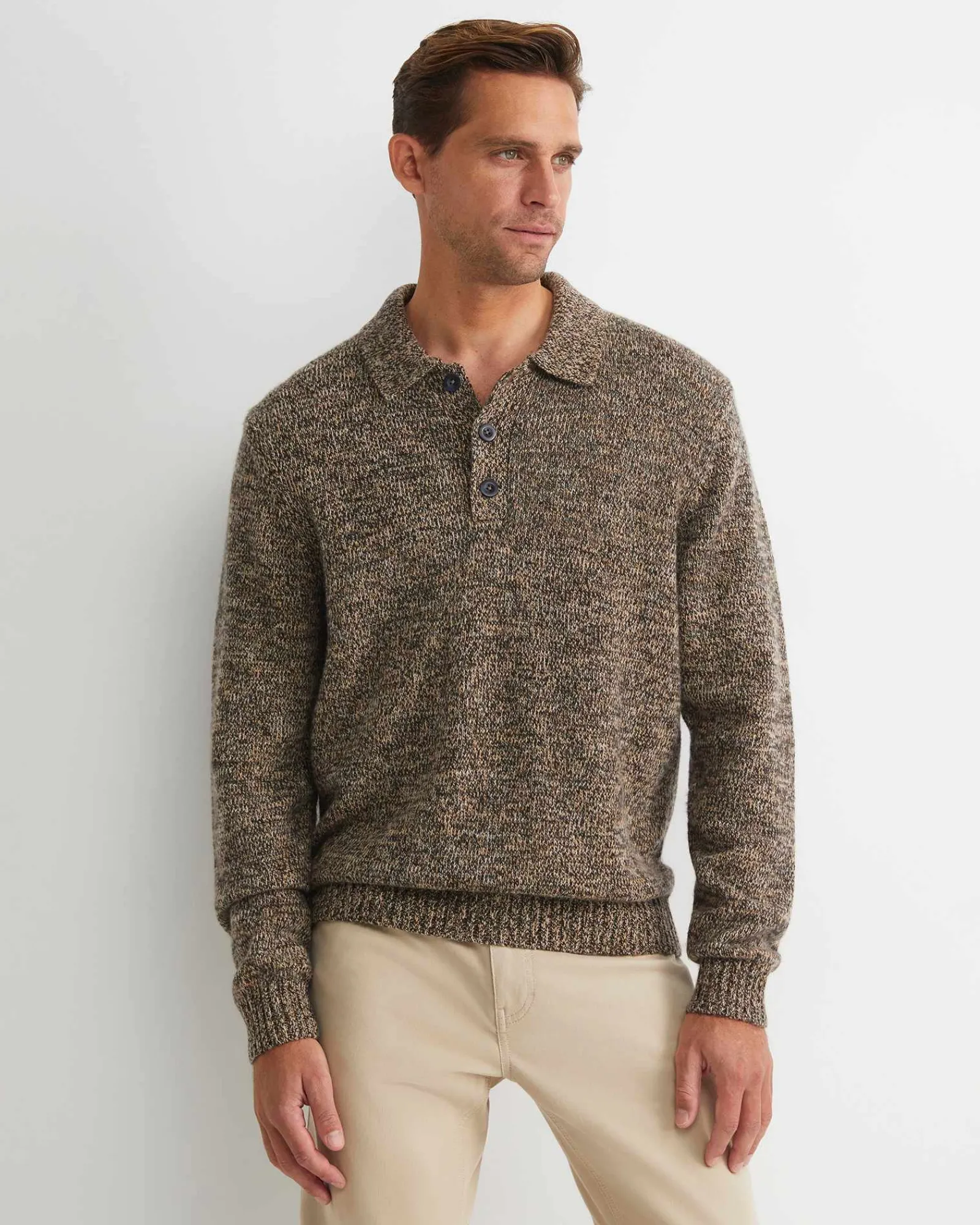 Discount Sportscraft Todd Knit Polo in Brown Multi BrownMulti