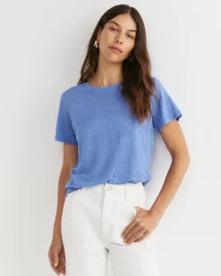 Sale Sportscraft Tonia Crew Neck Linen Tee in Belle Blue BelleBlue
