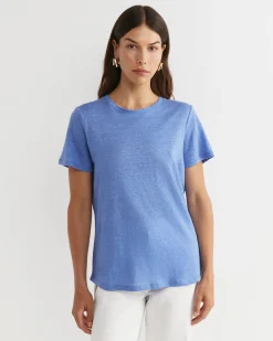 Sale Sportscraft Tonia Crew Neck Linen Tee in Belle Blue BelleBlue