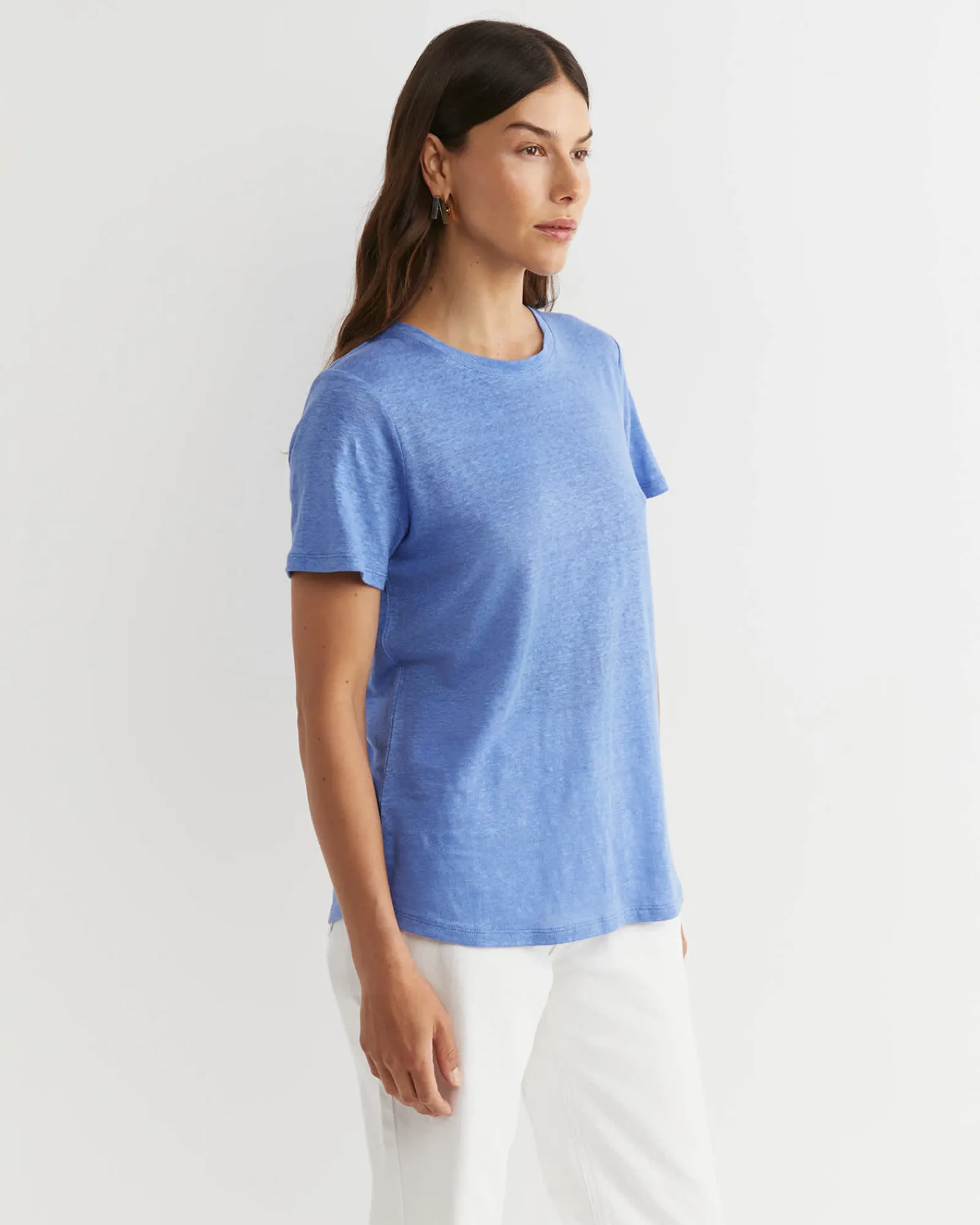 Sale Sportscraft Tonia Crew Neck Linen Tee in Belle Blue BelleBlue