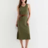 Clearance Sportscraft Tonia Linen Tank Midi Dress in Khaki