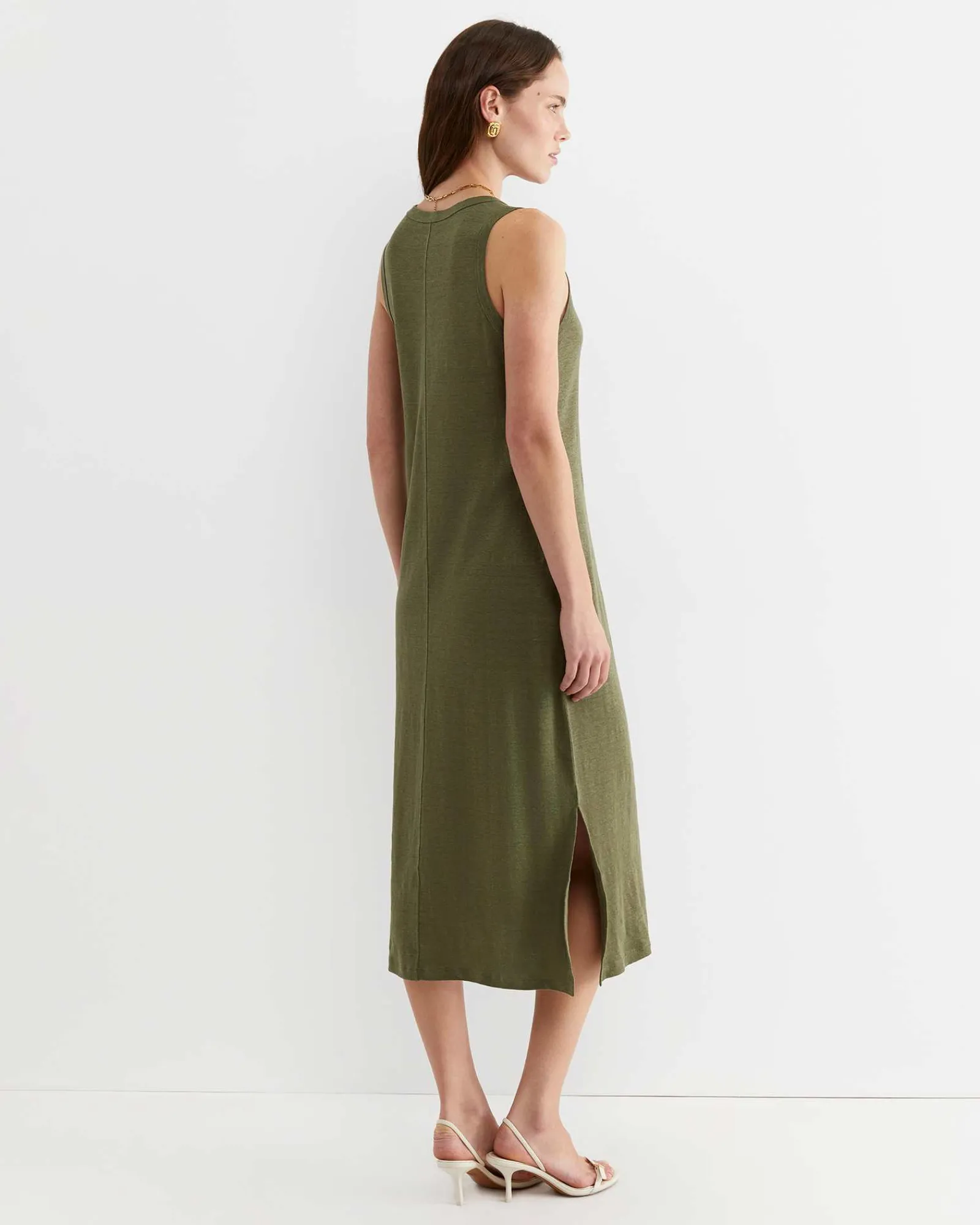 Clearance Sportscraft Tonia Linen Tank Midi Dress in Khaki