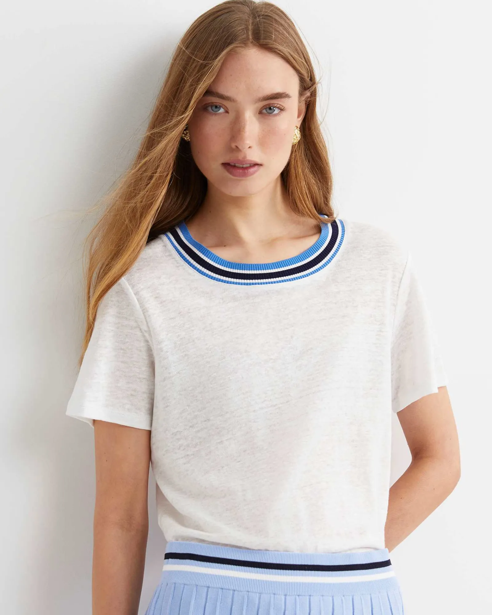 Hot Sportscraft Tonia Rib Neck Short Sleeve Tee in Whitemulti White/multi