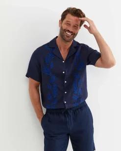 Best Sportscraft Toohey Short Sleeve Linen Shirt in Navy