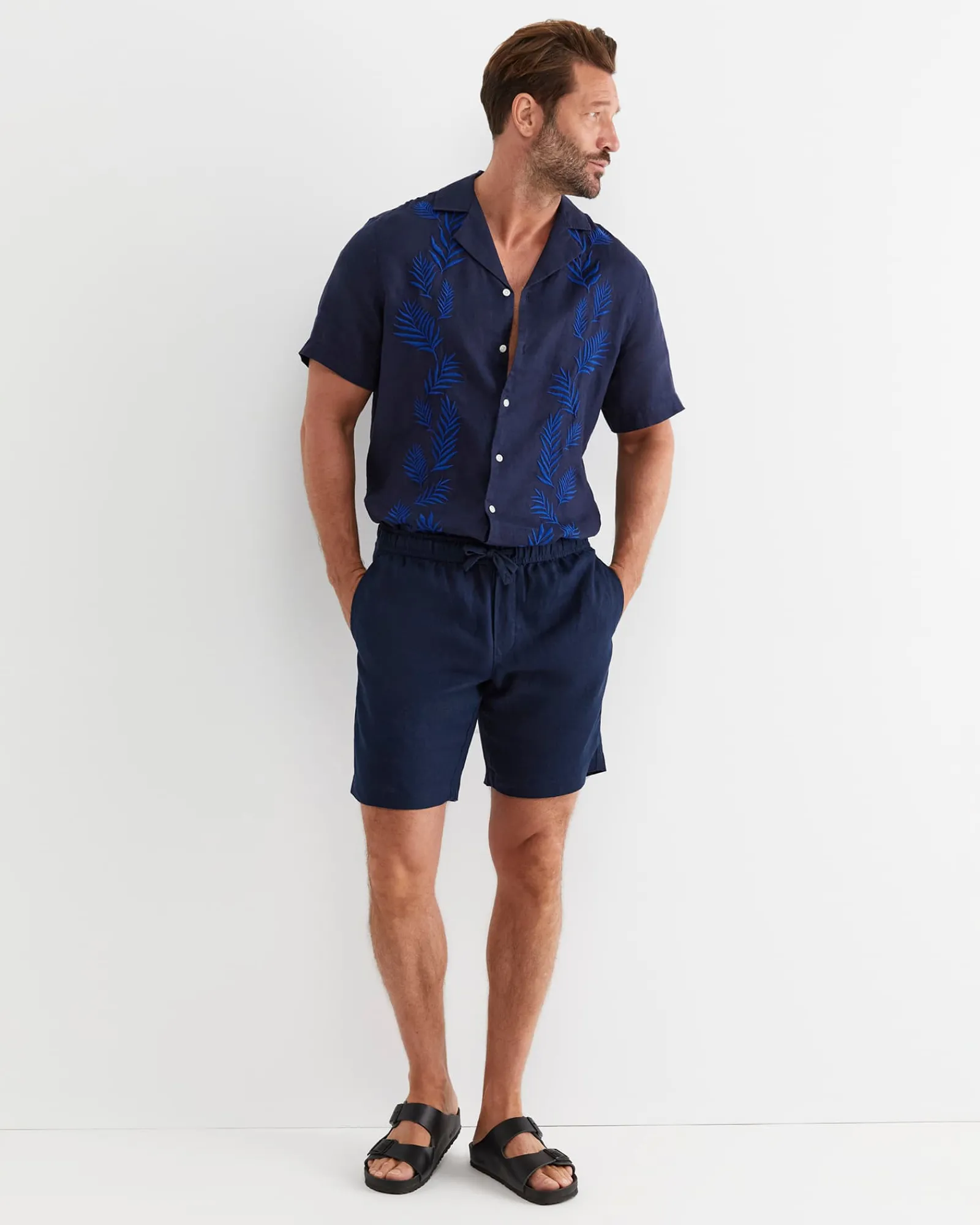 Best Sportscraft Toohey Short Sleeve Linen Shirt in Navy