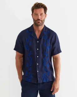 Best Sportscraft Toohey Short Sleeve Linen Shirt in Navy