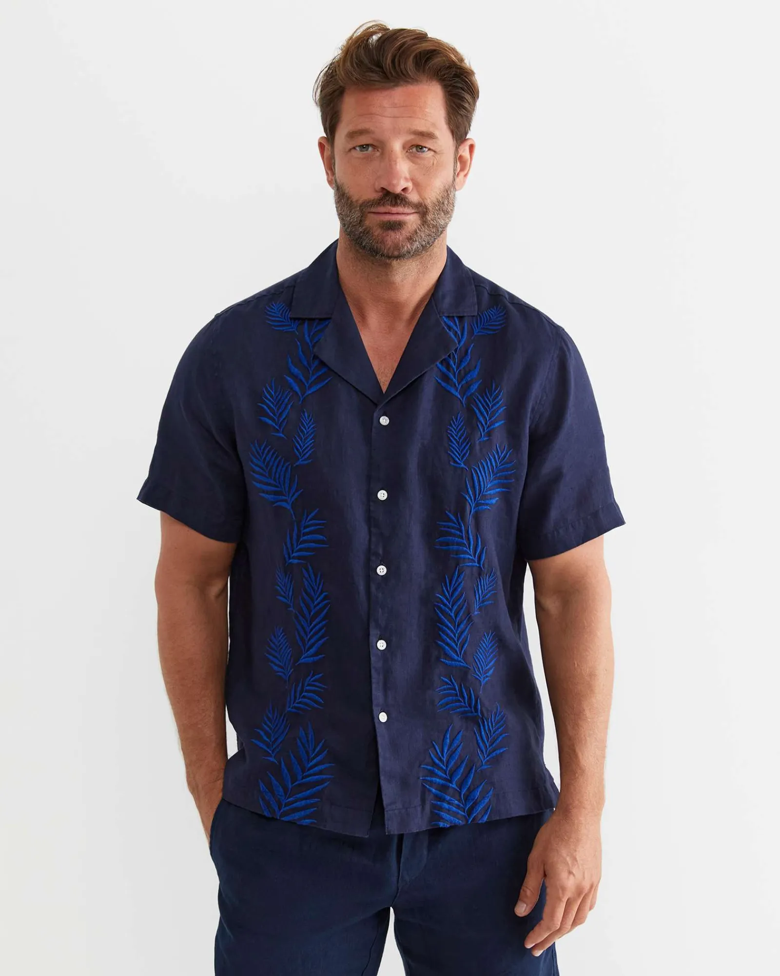 Best Sportscraft Toohey Short Sleeve Linen Shirt in Navy