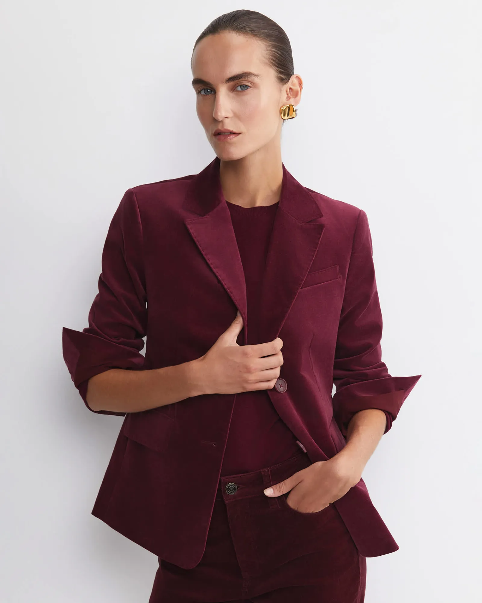 Outlet Sportscraft Valentina Single Breasted Velvet Blazer in Wine