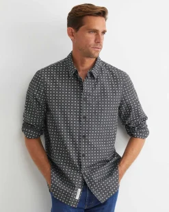 Sale Sportscraft William Long Sleeve Print Shirt in Khaki