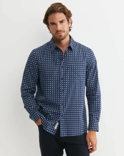 Hot Sportscraft William Long Sleeve Print Shirt in Navy