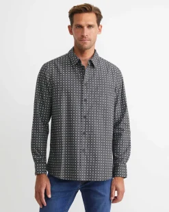 Sale Sportscraft William Long Sleeve Print Shirt in Khaki
