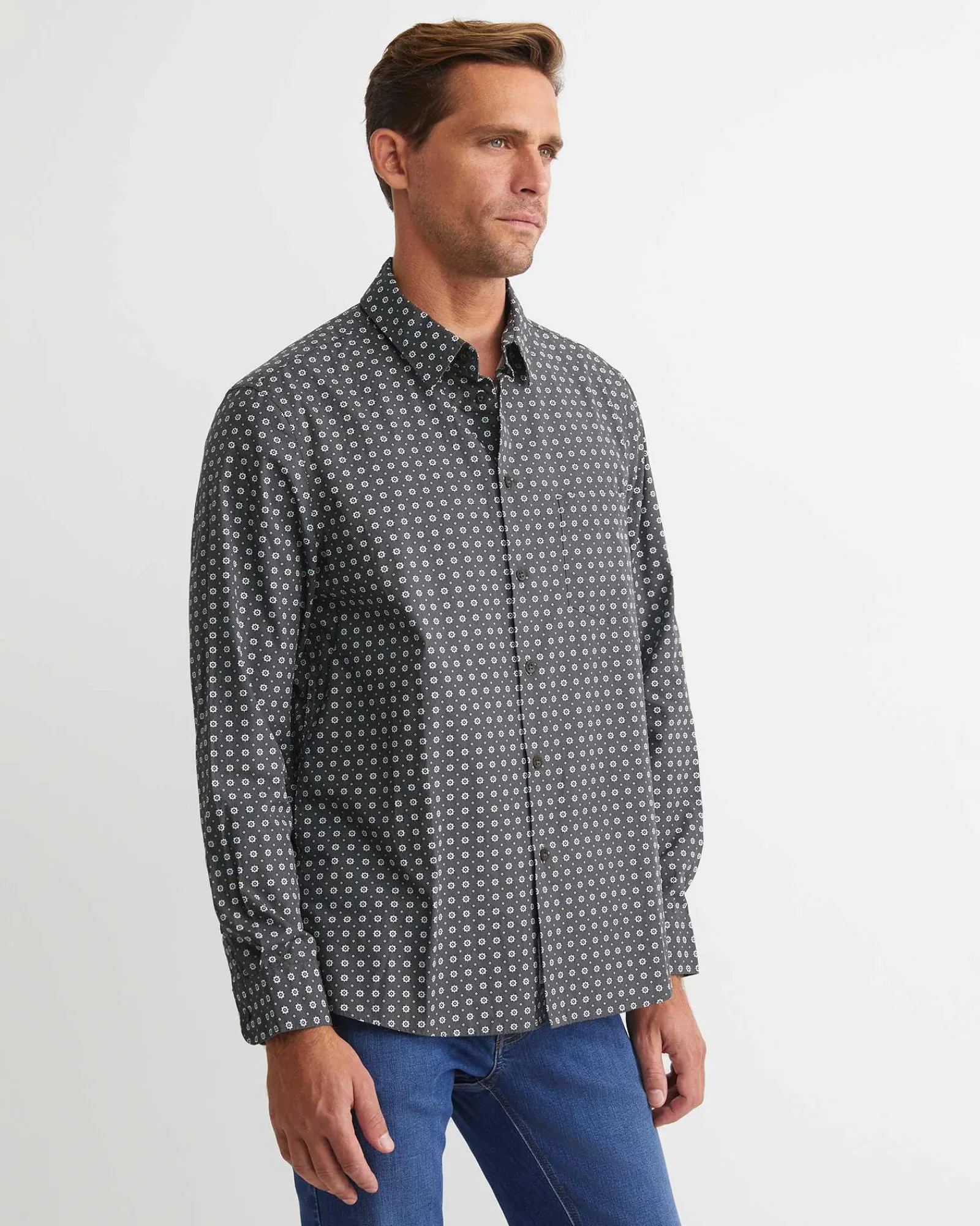 Sale Sportscraft William Long Sleeve Print Shirt in Khaki