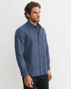 Hot Sportscraft William Long Sleeve Print Shirt in Navy
