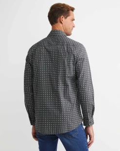 Sale Sportscraft William Long Sleeve Print Shirt in Khaki