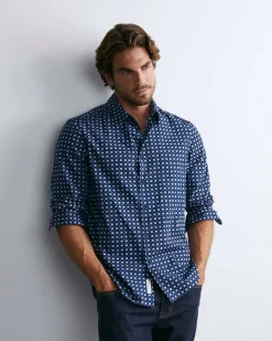 Hot Sportscraft William Long Sleeve Print Shirt in Navy