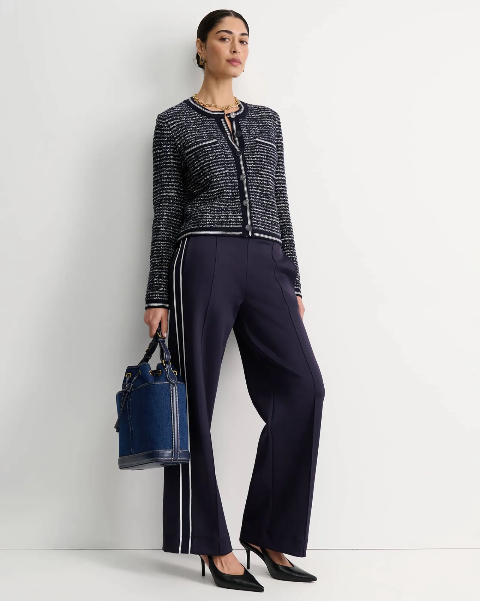 Fashion Sportscraft Wool Cotton Lady Jacket in Navywhite Navy/white