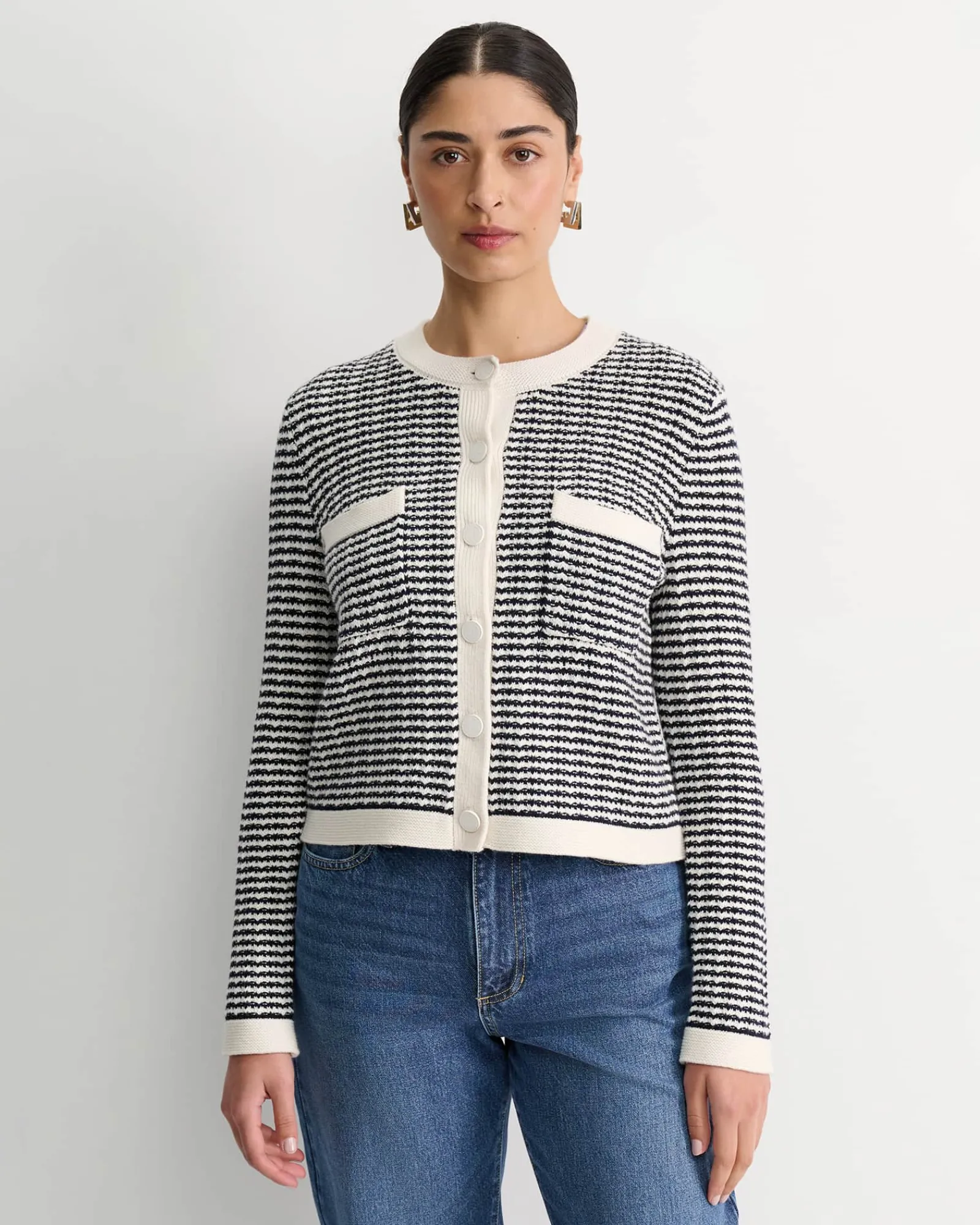 Clearance Sportscraft Wool Cotton Lady Jacket in Whitenavy White/navy