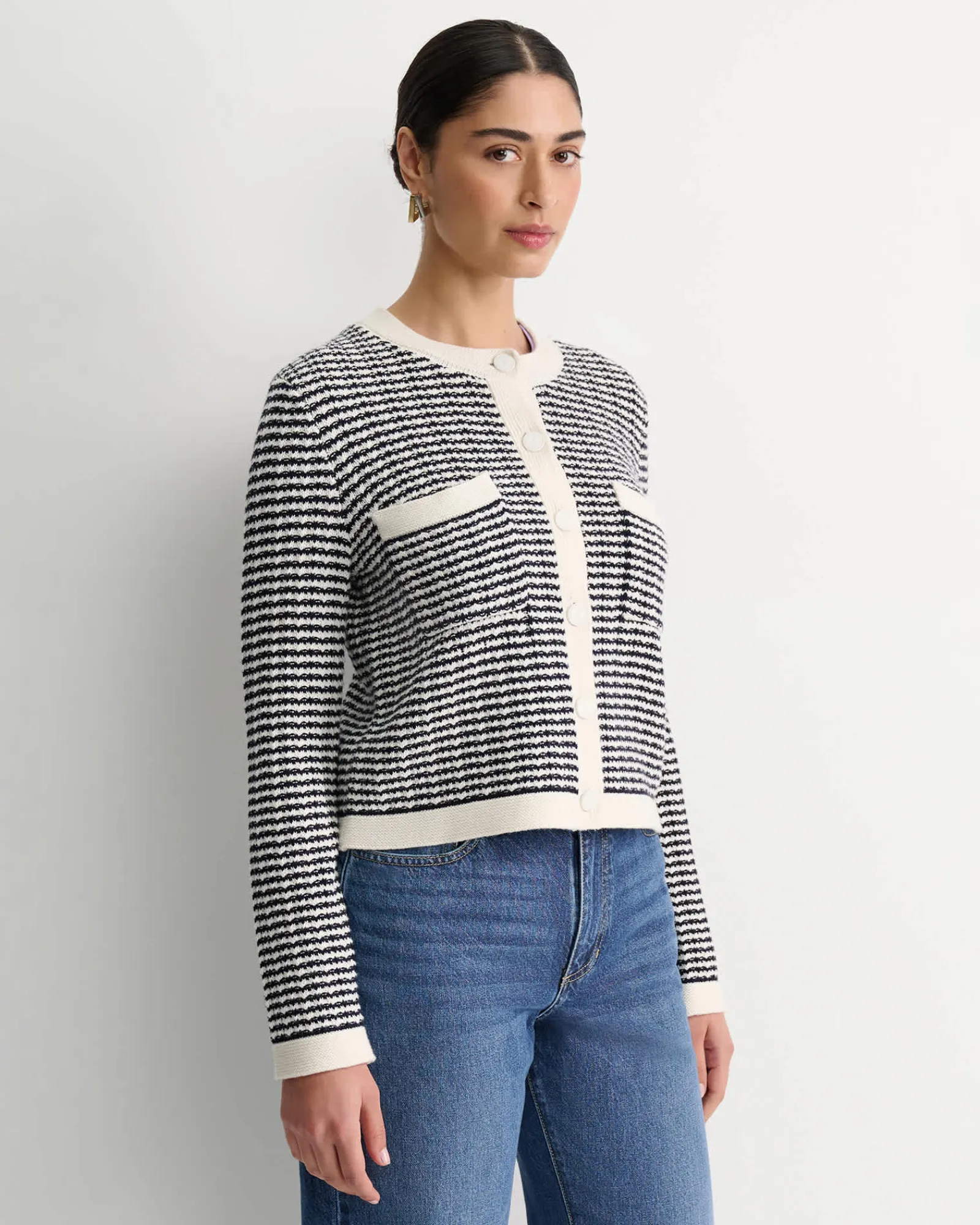 Clearance Sportscraft Wool Cotton Lady Jacket in Whitenavy White/navy