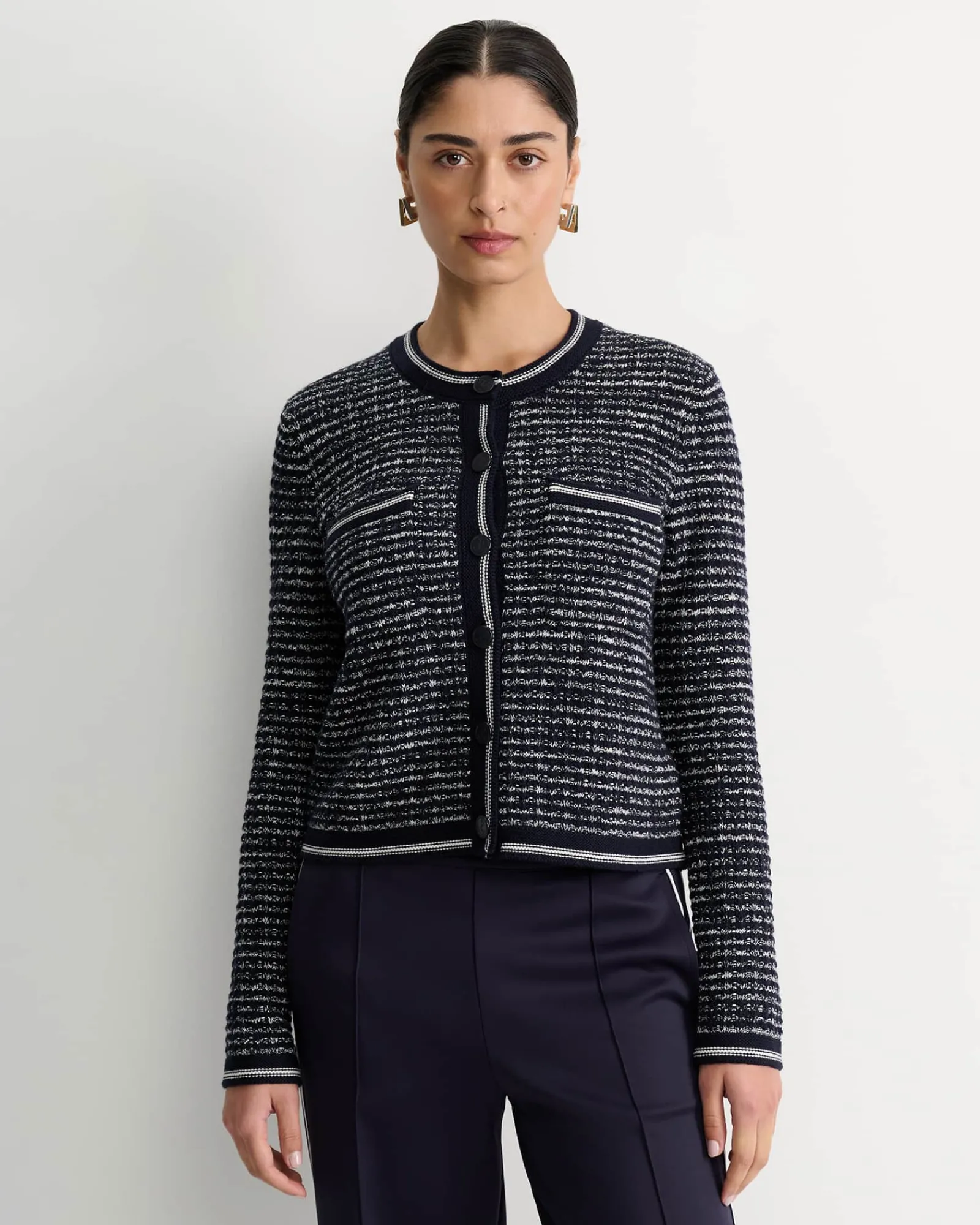 Fashion Sportscraft Wool Cotton Lady Jacket in Navywhite Navy/white