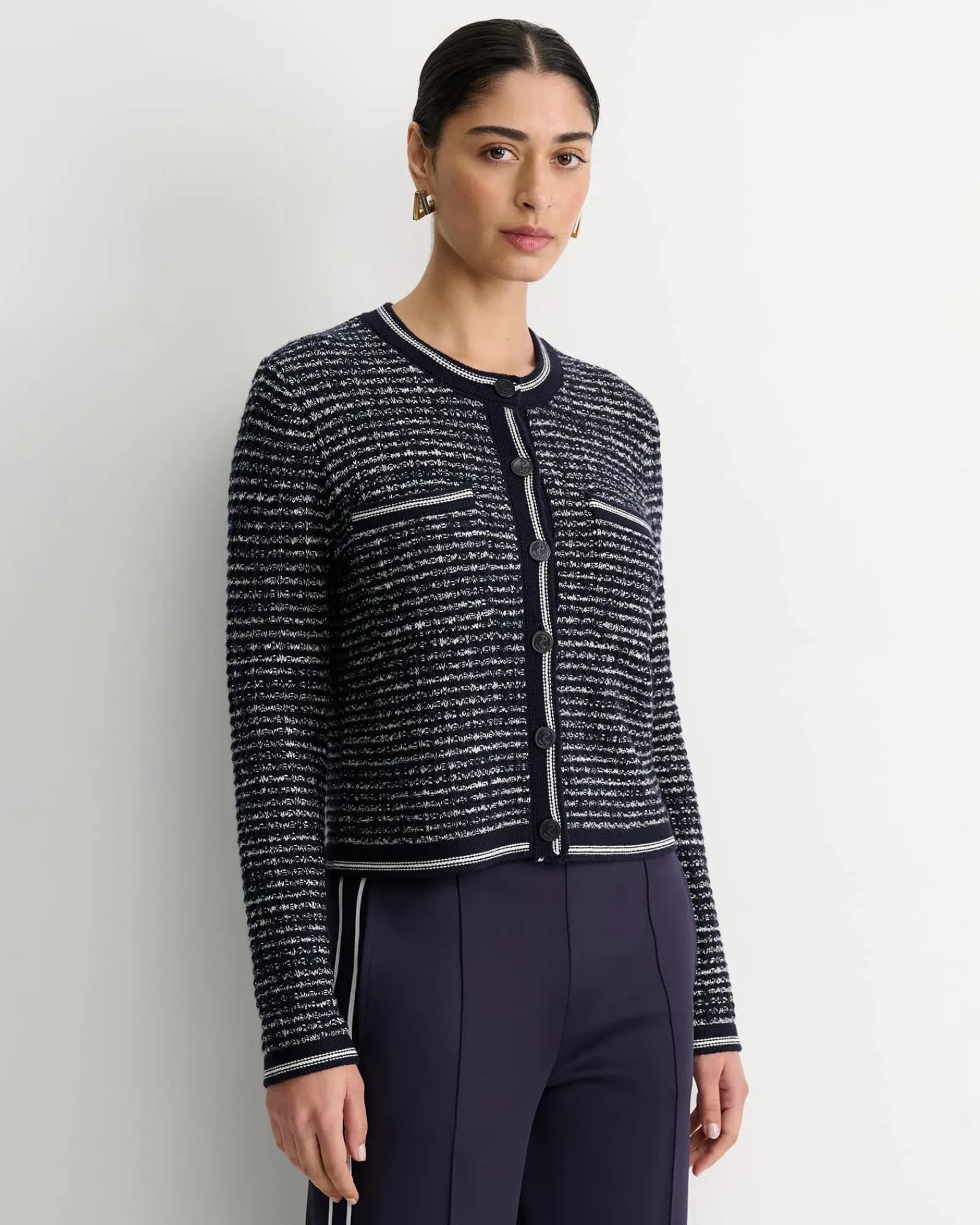 Fashion Sportscraft Wool Cotton Lady Jacket in Navywhite Navy/white