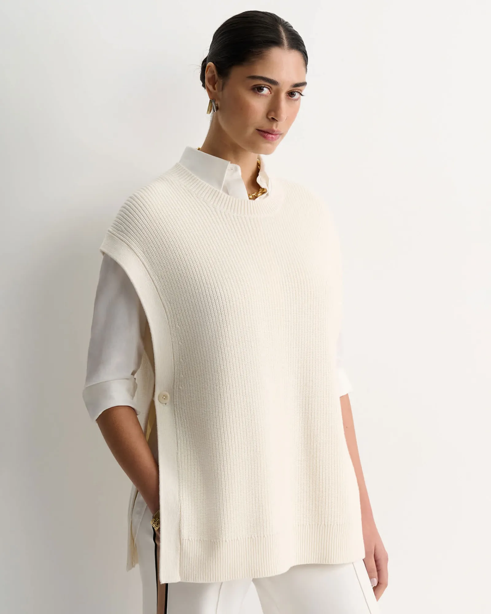 Discount Sportscraft Wool Cotton Open Vest in Winter White WinterWhite