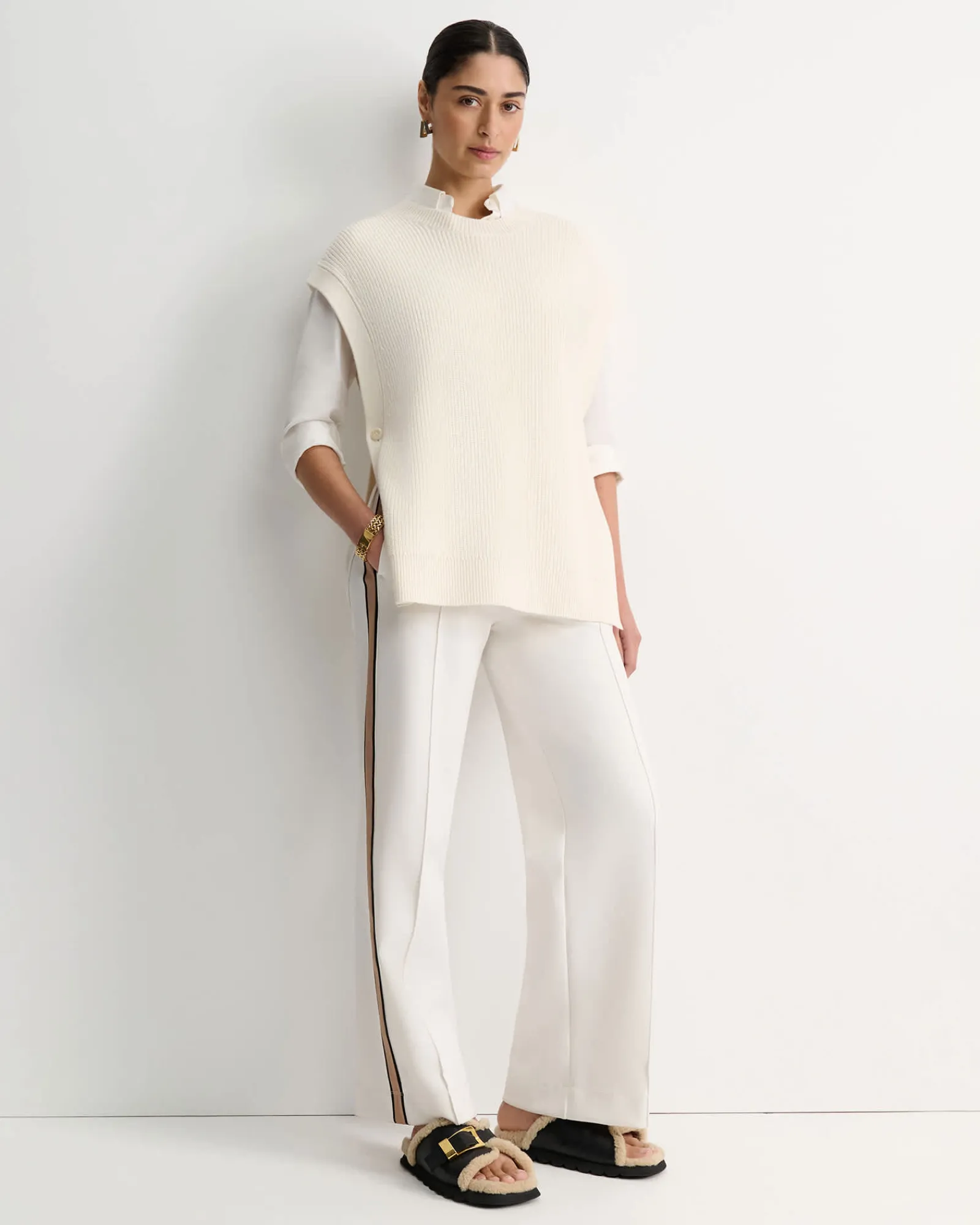 Discount Sportscraft Wool Cotton Open Vest in Winter White WinterWhite