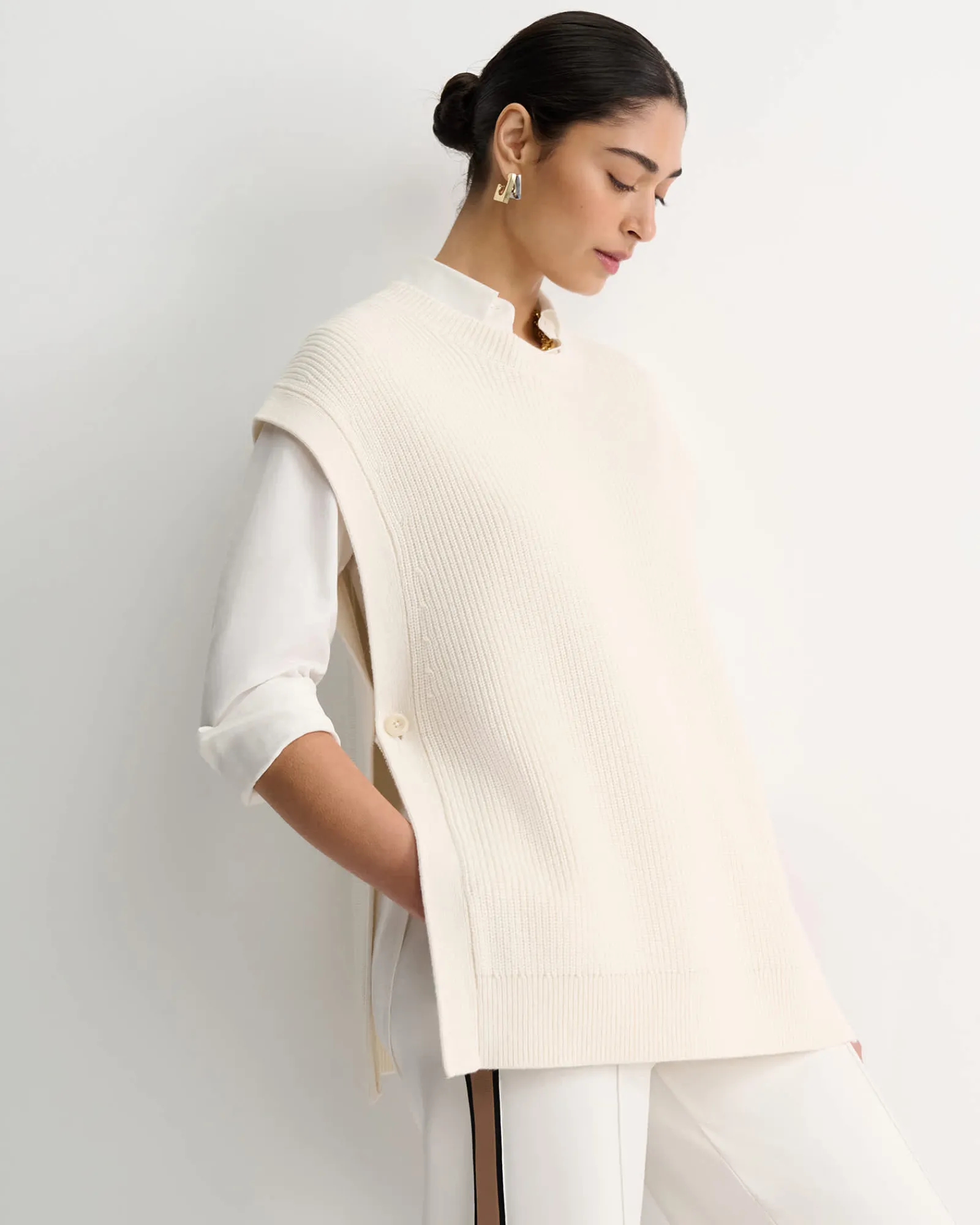 Discount Sportscraft Wool Cotton Open Vest in Winter White WinterWhite