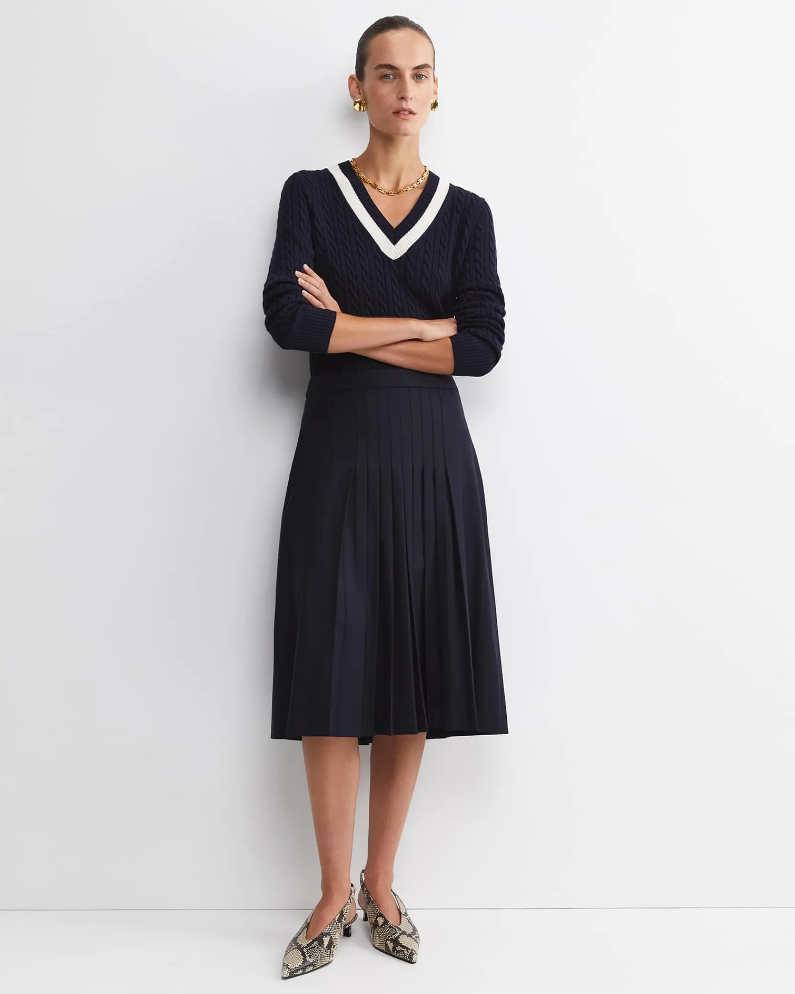 Sale Sportscraft Wren Pleated Midi Skirt in Navy