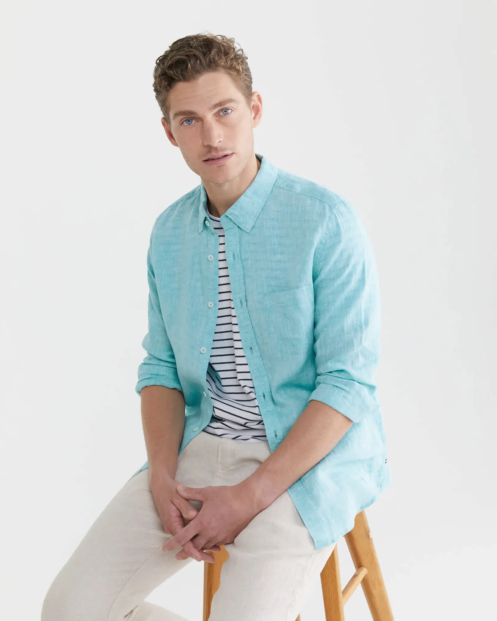 Discount Sportscraft Yard Dyed Linen Shirt in Teal