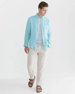 Discount Sportscraft Yard Dyed Linen Shirt in Teal