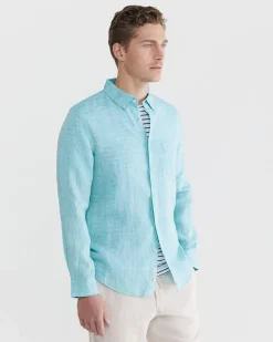 Discount Sportscraft Yard Dyed Linen Shirt in Teal