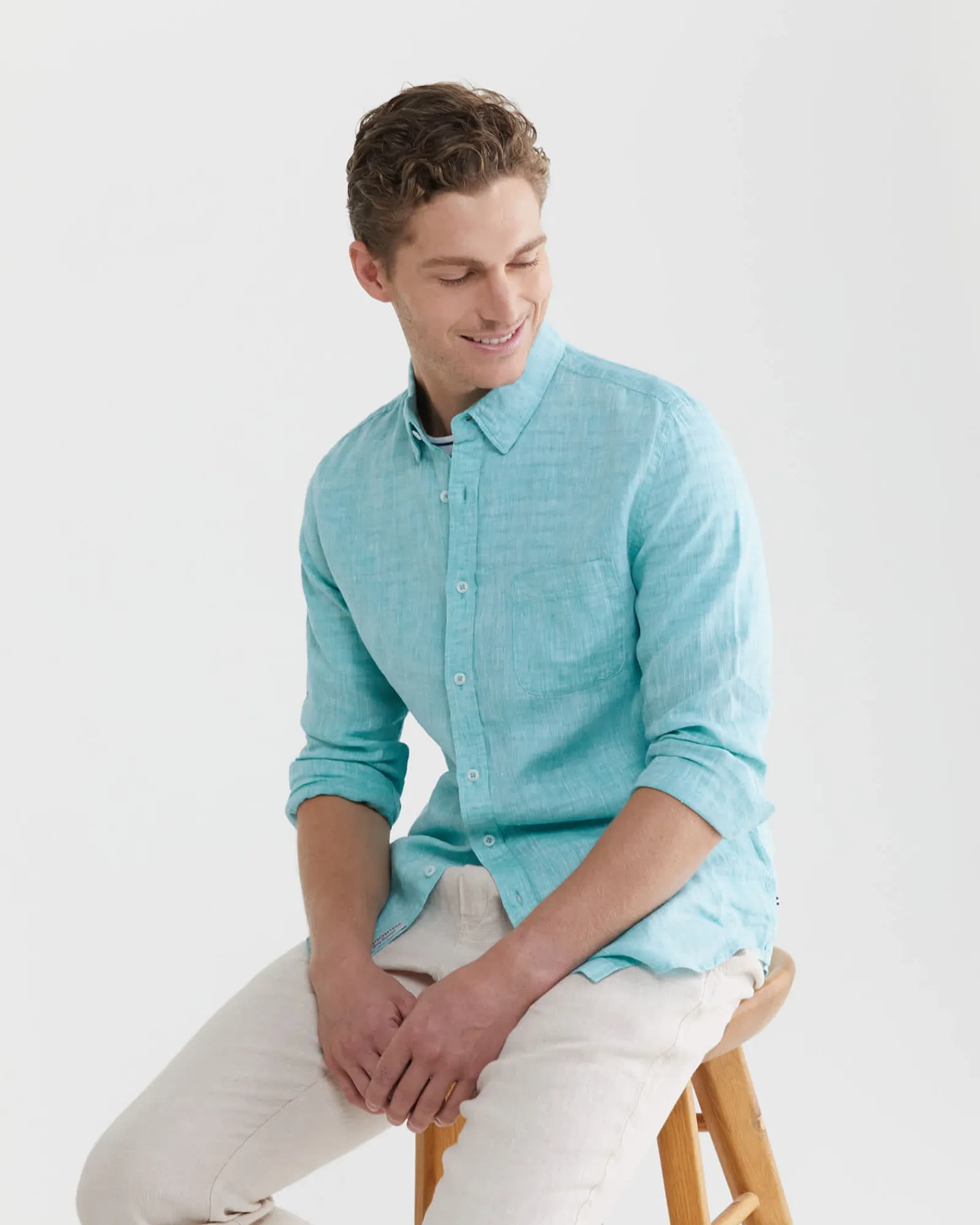 Discount Sportscraft Yard Dyed Linen Shirt in Teal