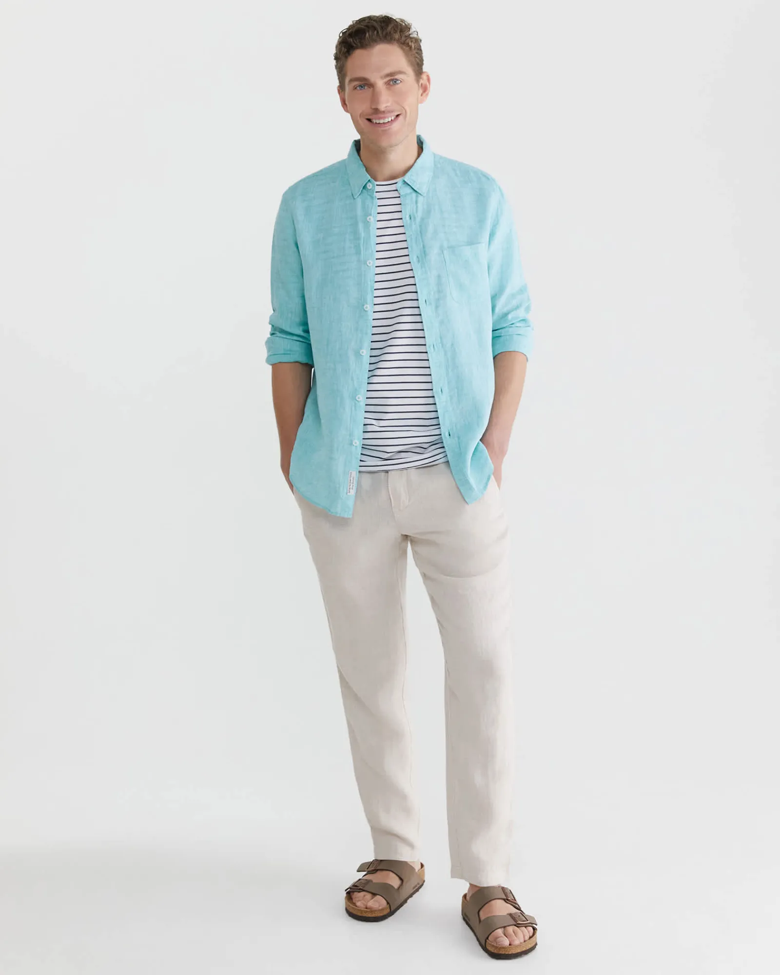 Discount Sportscraft Yard Dyed Linen Shirt in Teal