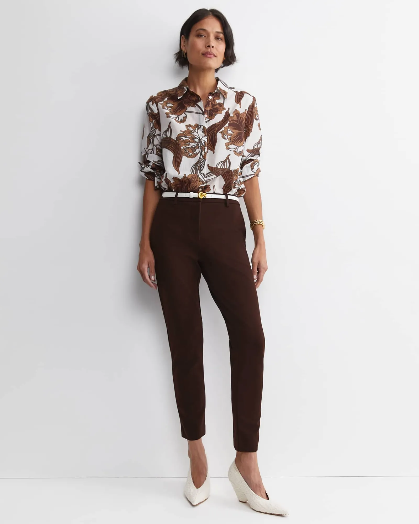 Outlet Sportscraft Zinnia Cotton Silk Shirt in Ivorybrown Ivory/brown