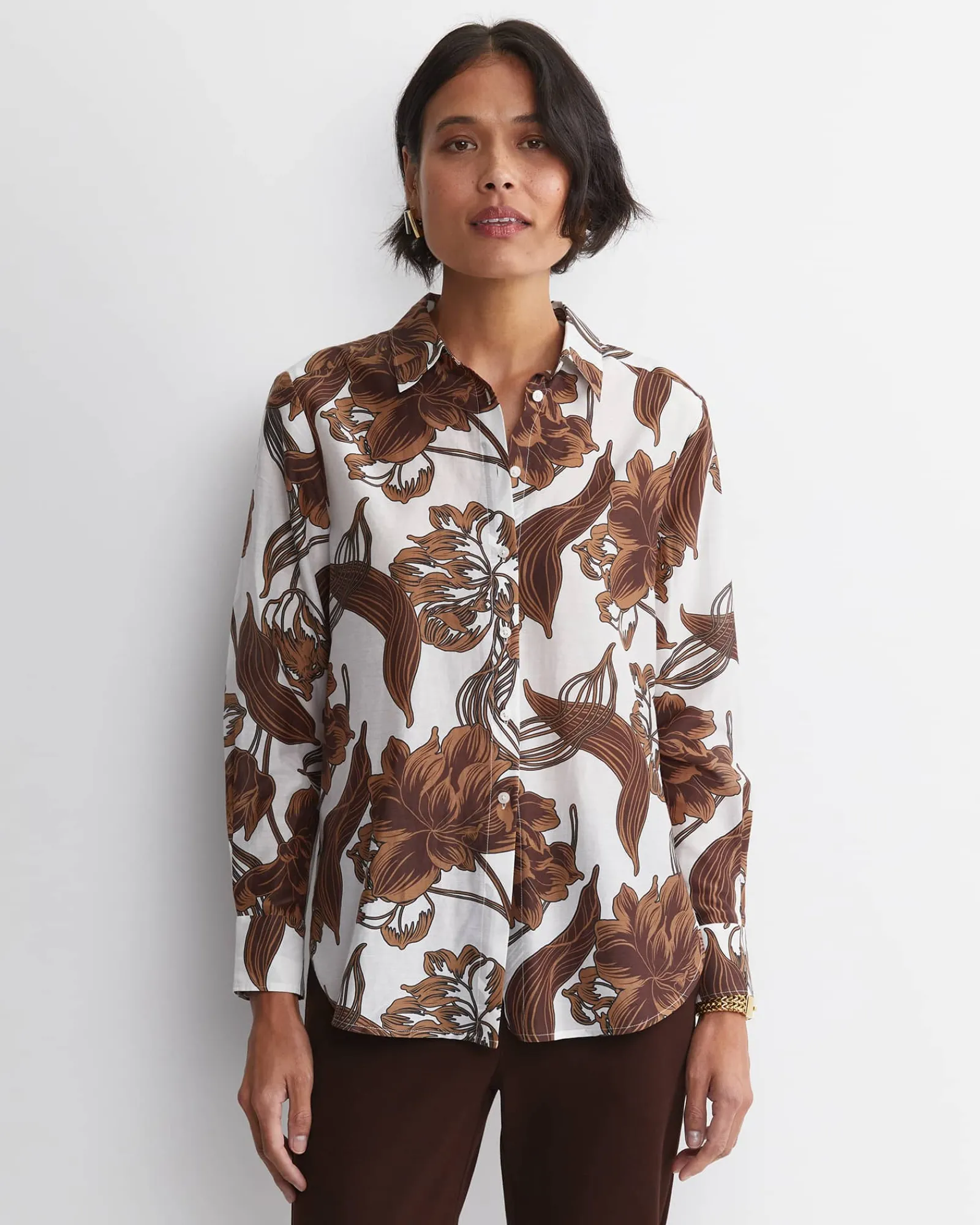 Outlet Sportscraft Zinnia Cotton Silk Shirt in Ivorybrown Ivory/brown