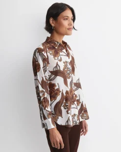 Outlet Sportscraft Zinnia Cotton Silk Shirt in Ivorybrown Ivory/brown