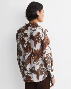 Outlet Sportscraft Zinnia Cotton Silk Shirt in Ivorybrown Ivory/brown
