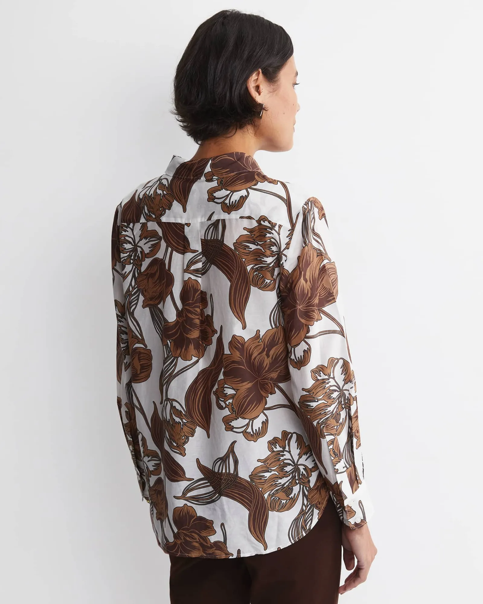 Outlet Sportscraft Zinnia Cotton Silk Shirt in Ivorybrown Ivory/brown