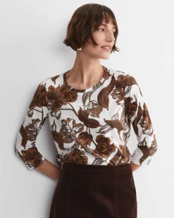 Clearance Sportscraft Zinnia Mercerised Tee in Ivorybrown Ivory/brown