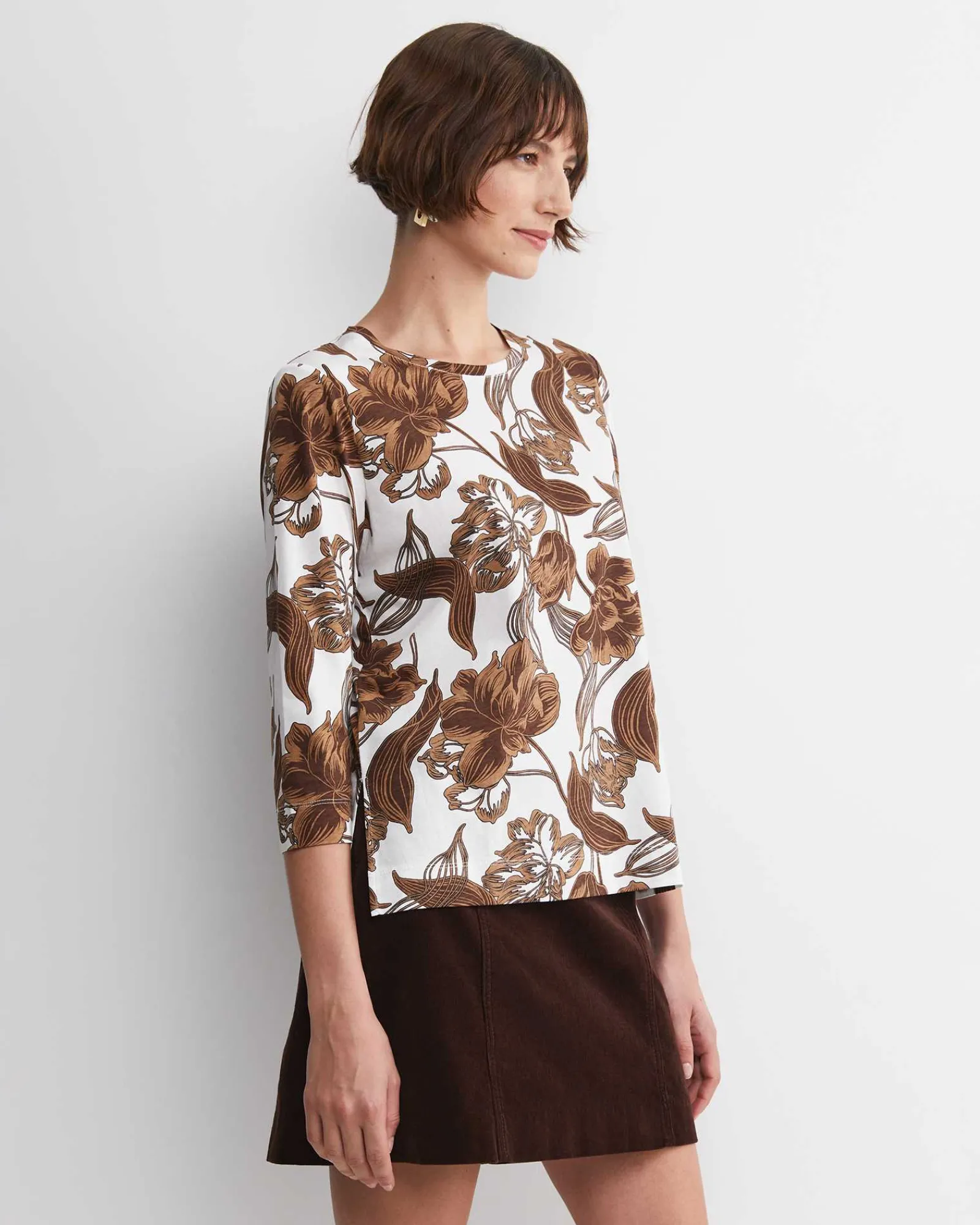 Clearance Sportscraft Zinnia Mercerised Tee in Ivorybrown Ivory/brown