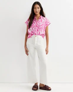 Best Sportscraft Zola Short Sleeve Lily Voile Shirt in Pinkwhite Pink/white