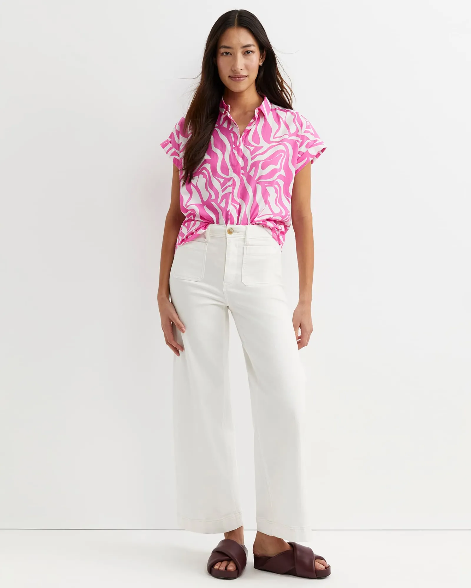 Best Sportscraft Zola Short Sleeve Lily Voile Shirt in Pinkwhite Pink/white