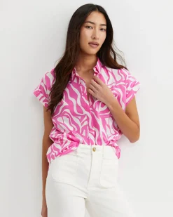 Best Sportscraft Zola Short Sleeve Lily Voile Shirt in Pinkwhite Pink/white