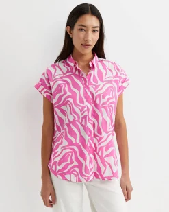 Best Sportscraft Zola Short Sleeve Lily Voile Shirt in Pinkwhite Pink/white