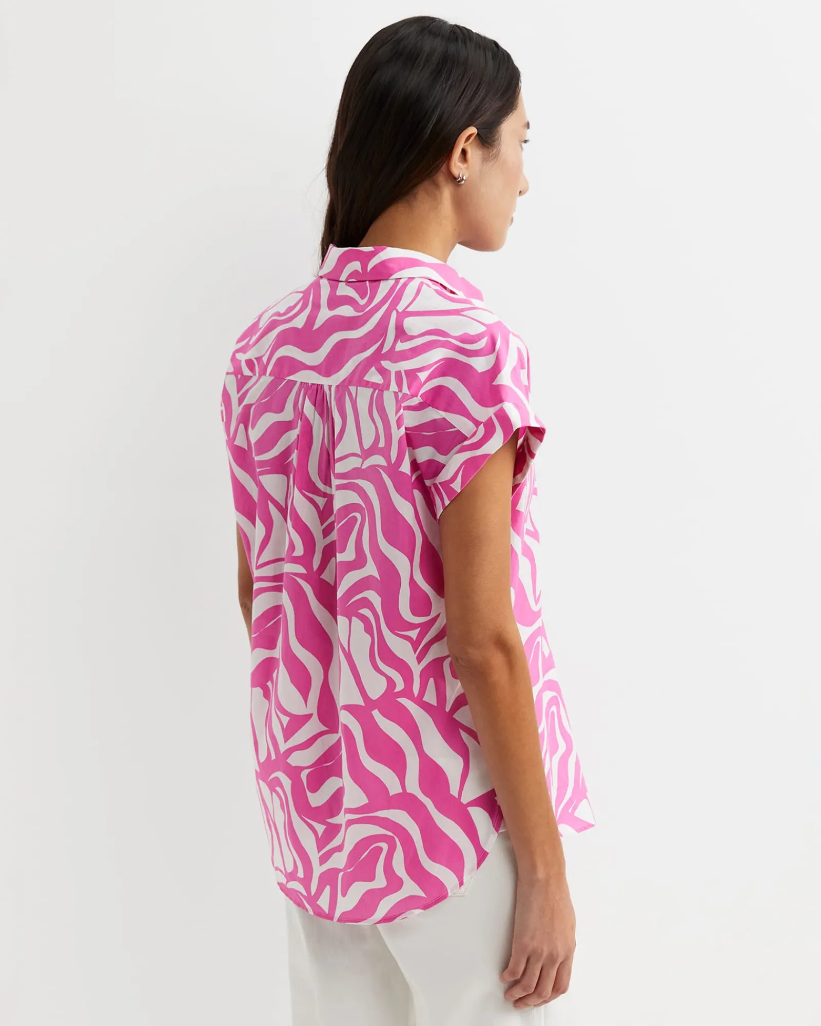 Best Sportscraft Zola Short Sleeve Lily Voile Shirt in Pinkwhite Pink/white